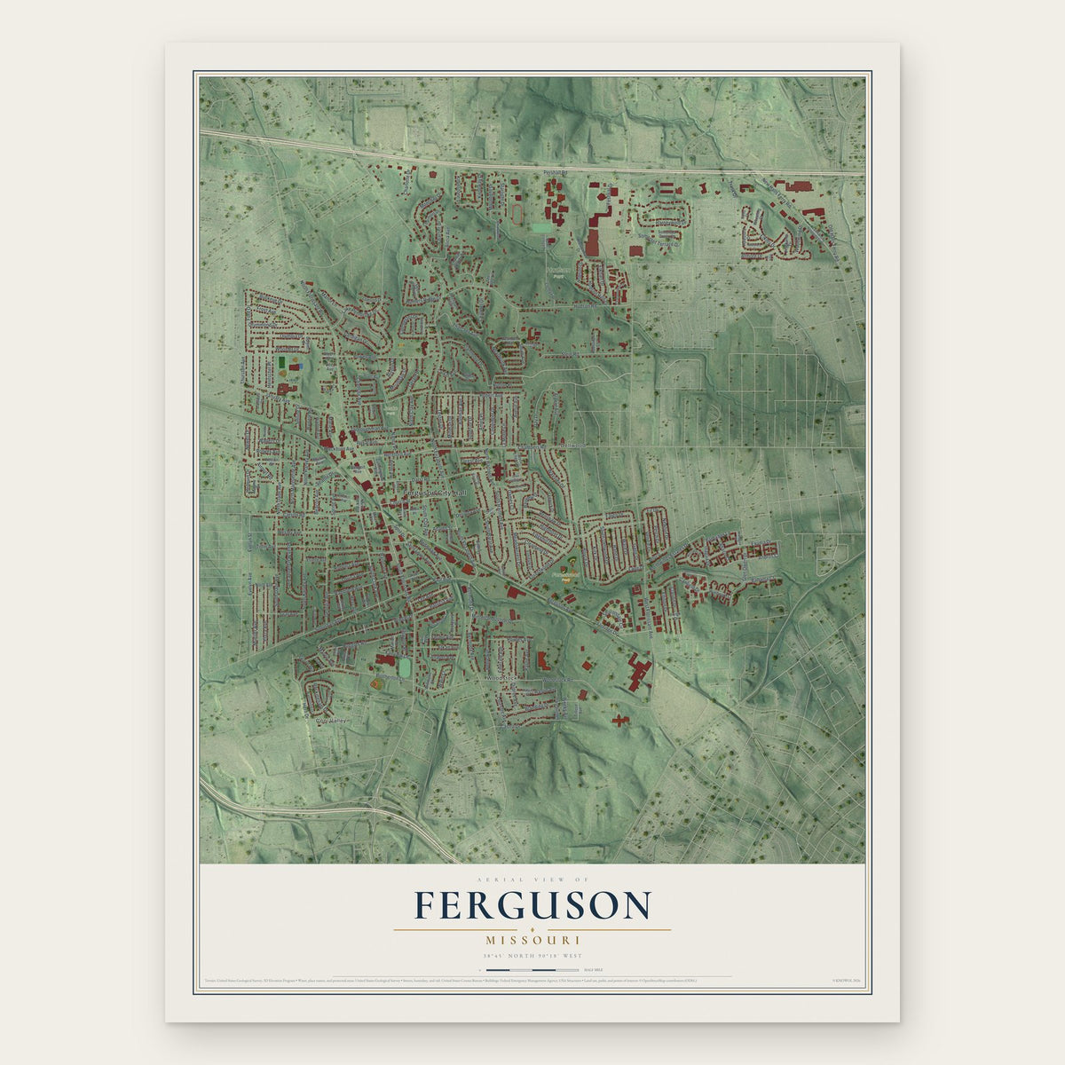 Ferguson, Missouri map print, the full design
