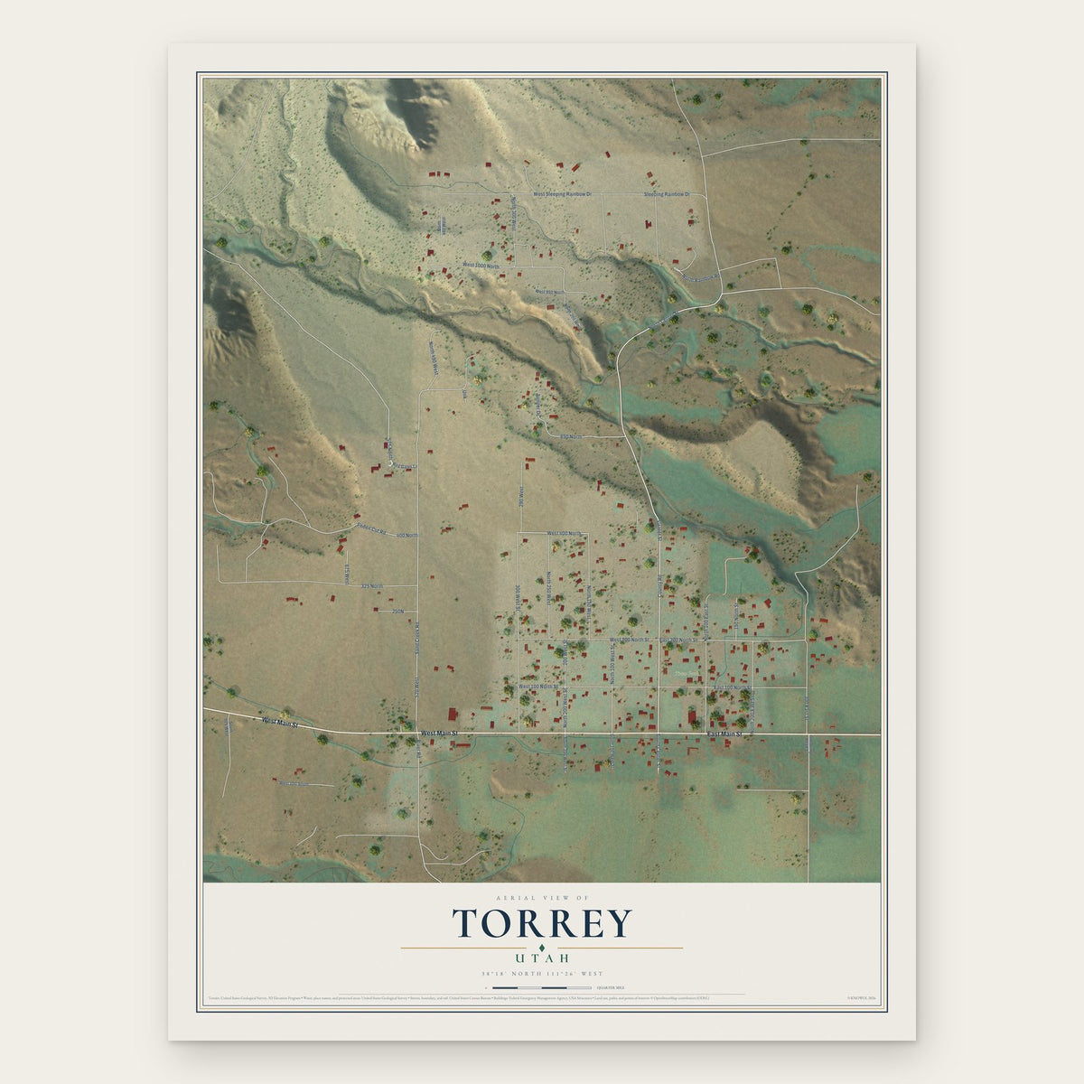Torrey, Utah map print, the full design