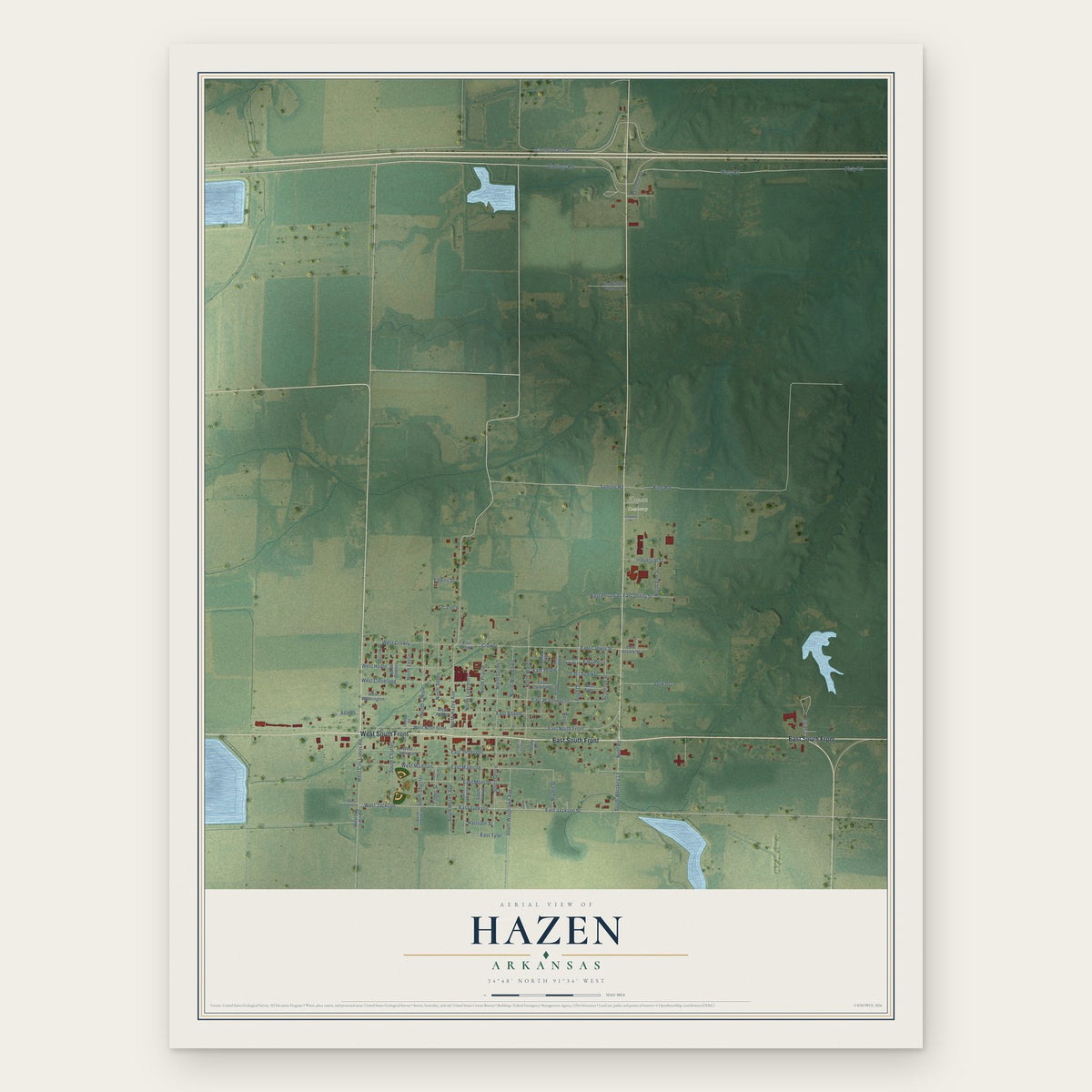 Hazen, Arkansas map print, the full design