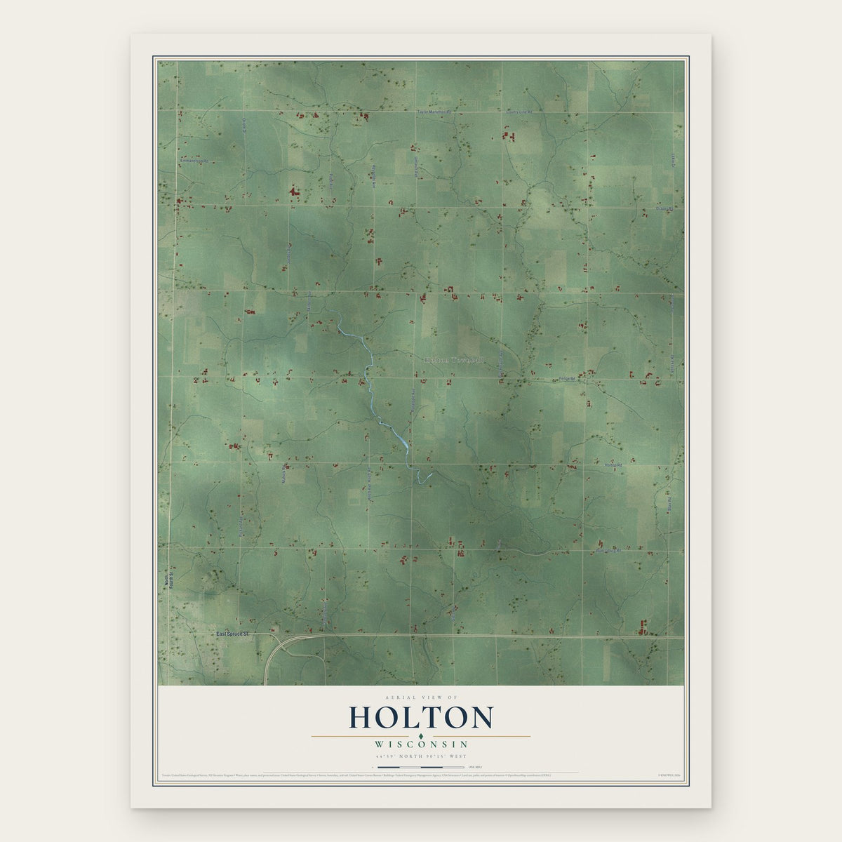 Holton, Wisconsin map print, the full design