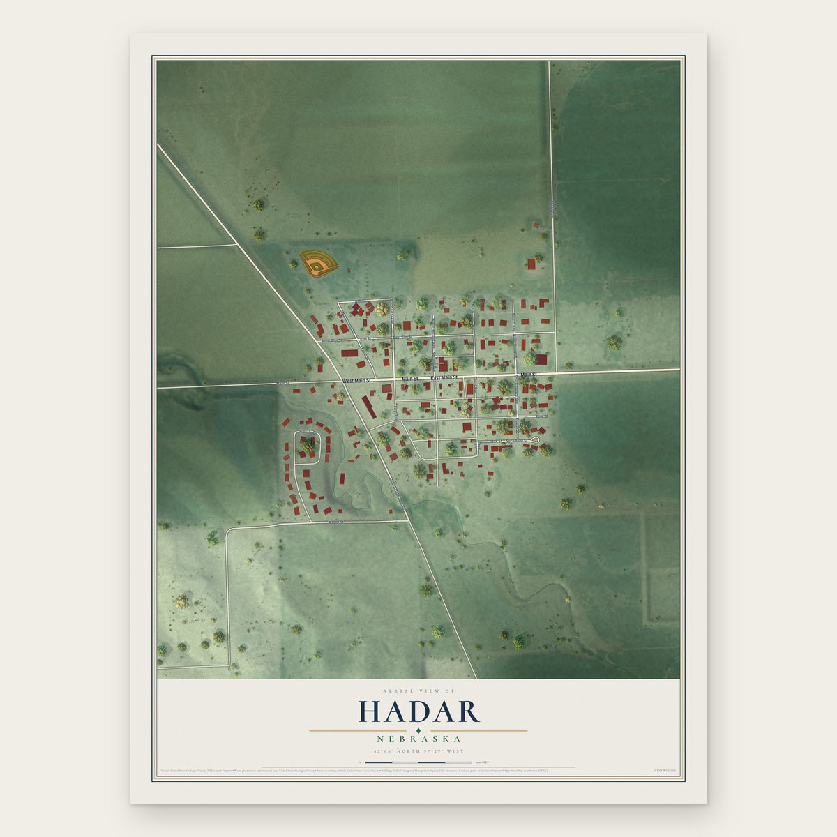 Hadar, Nebraska map print, the full design