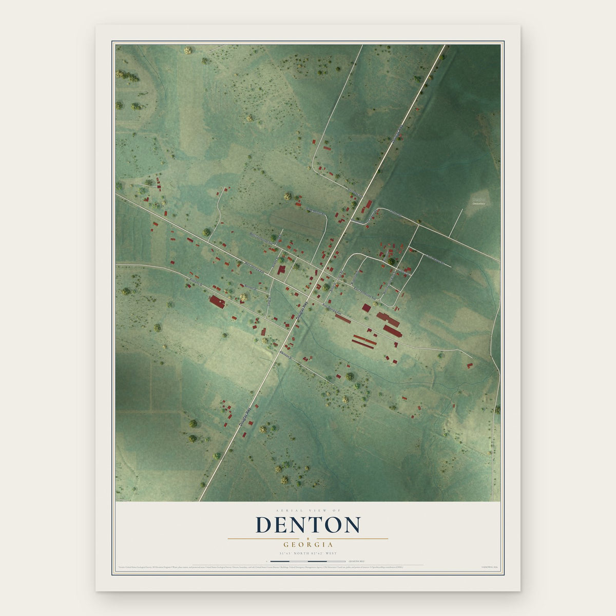 Denton, Georgia map print, the full design