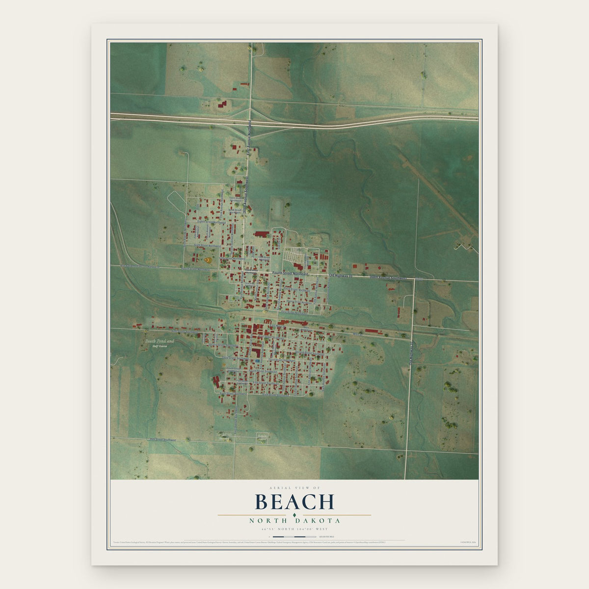 Beach, North Dakota map print, the full design