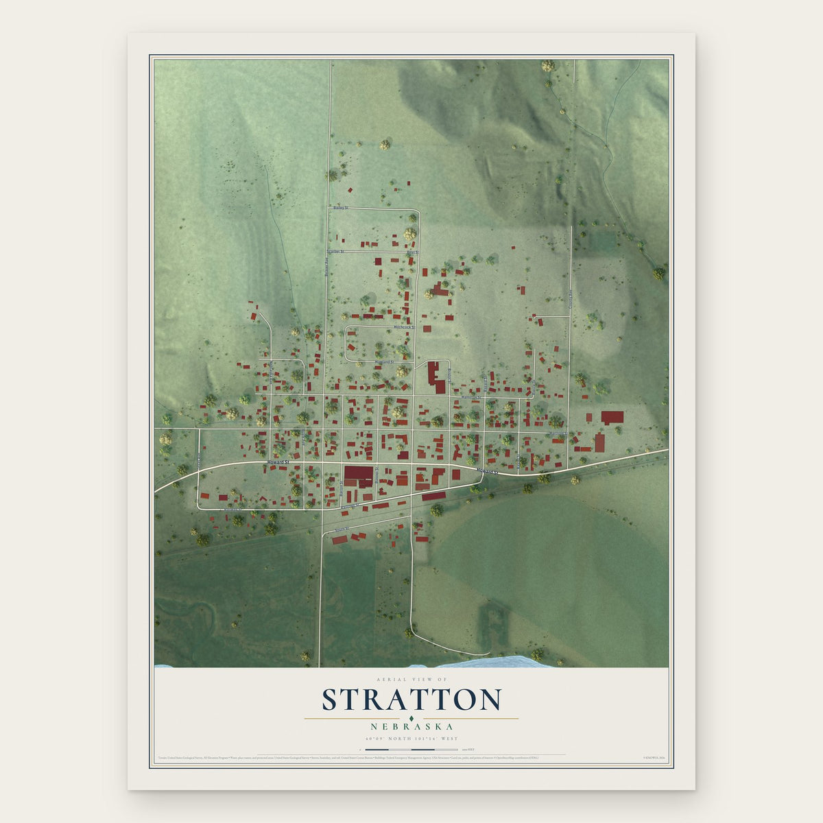 Stratton, Nebraska map print, the full design