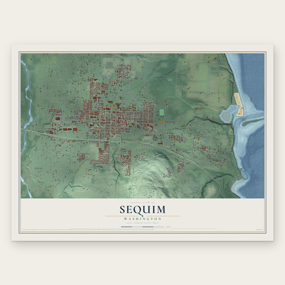 Sequim, Washington map print, the full design