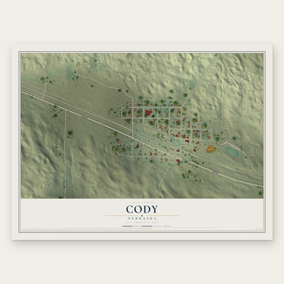 Cody, Nebraska map print, the full design
