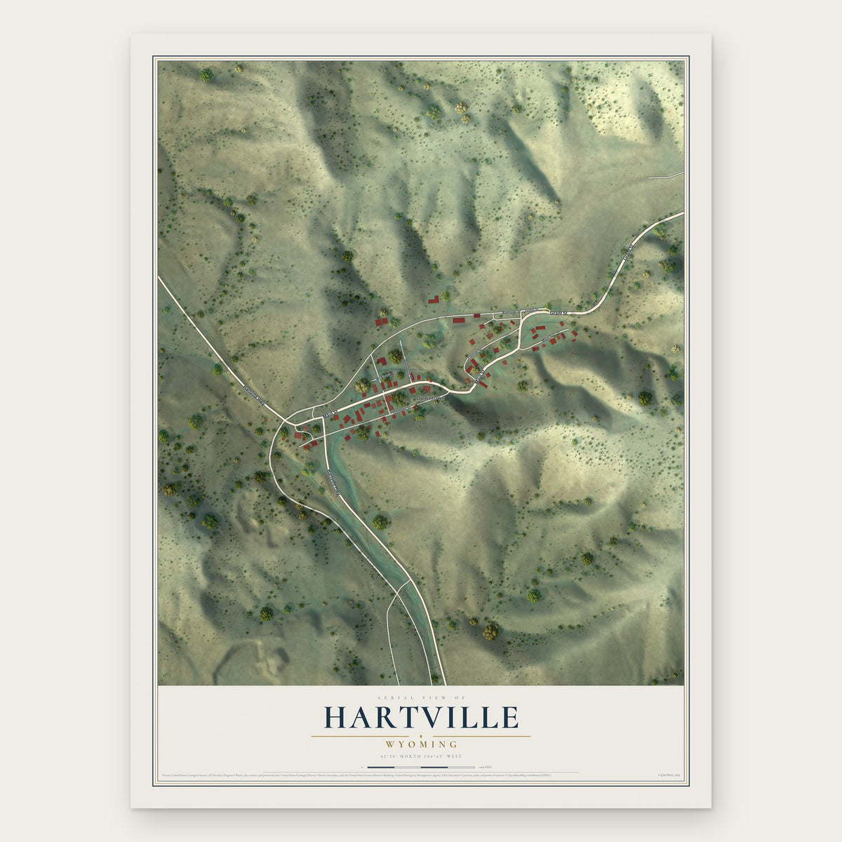 Hartville, Wyoming map print, the full design
