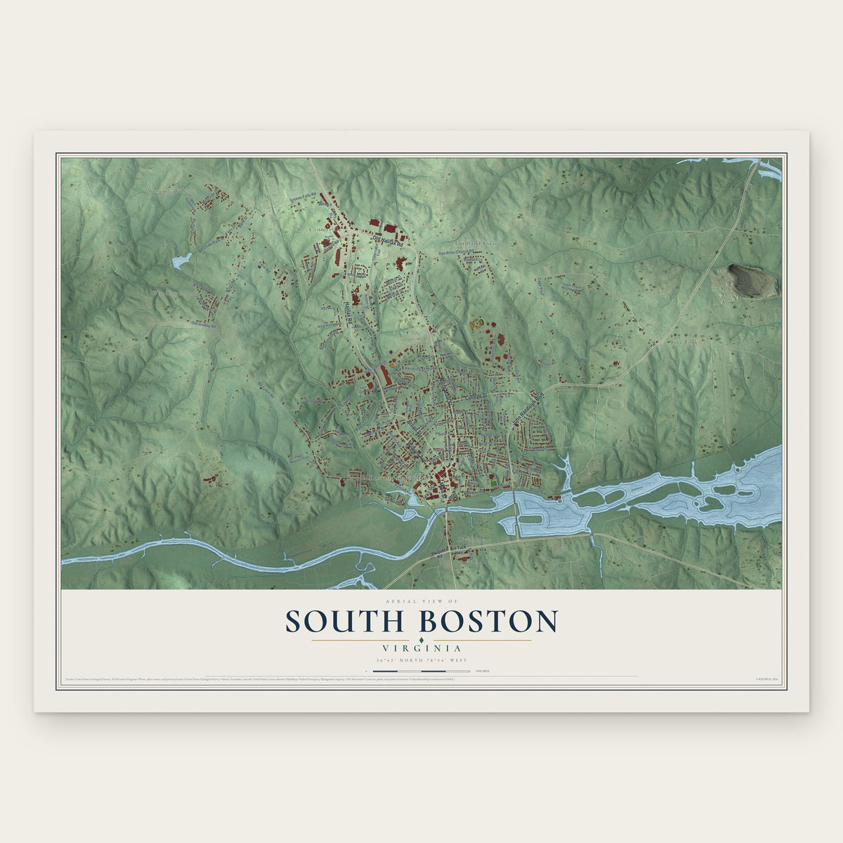 South Boston, Virginia map print, the full design