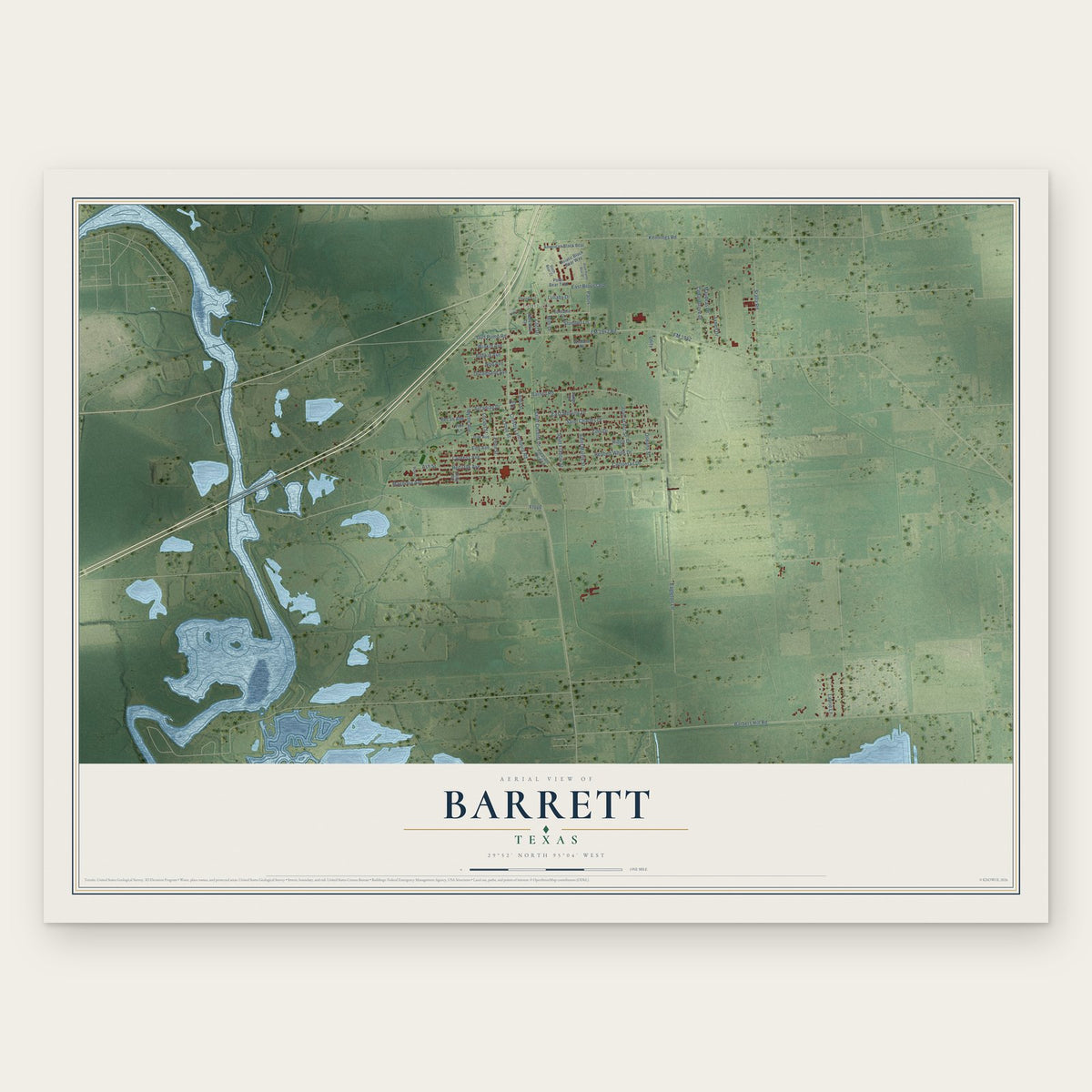 Barrett, Texas map print, the full design