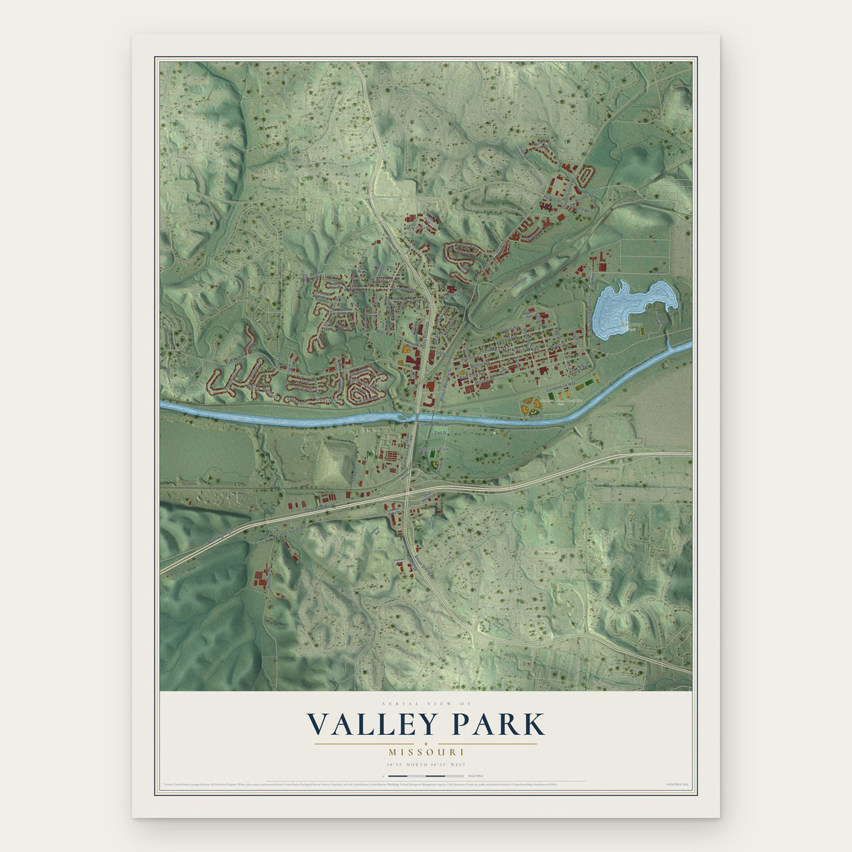 Valley Park, Missouri map print, the full design