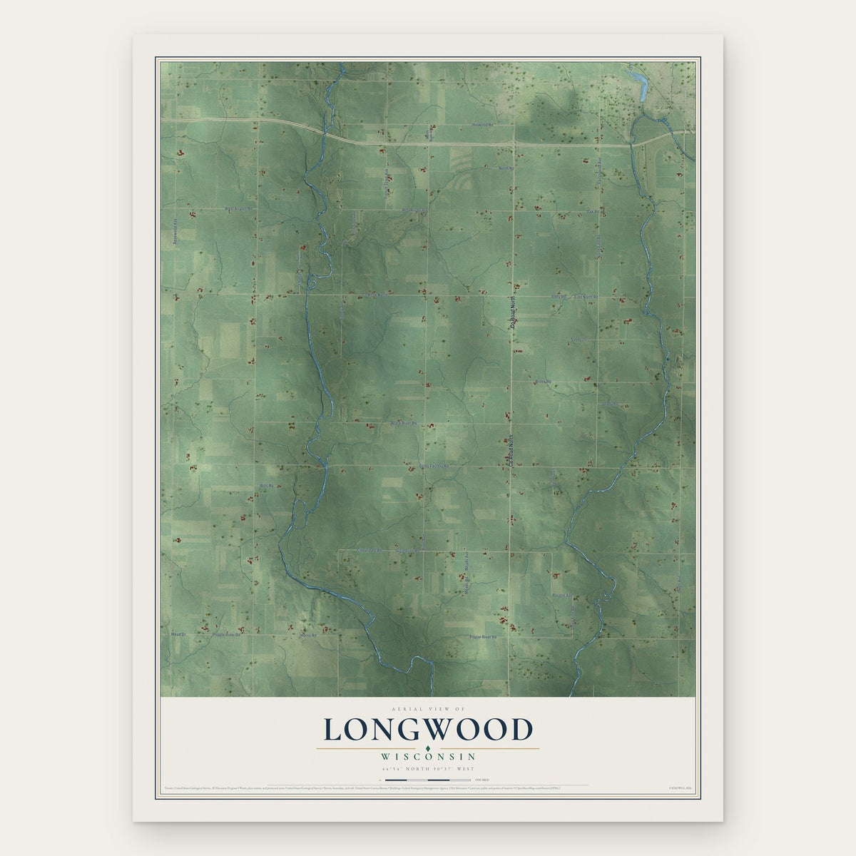 Longwood, Wisconsin map print, the full design