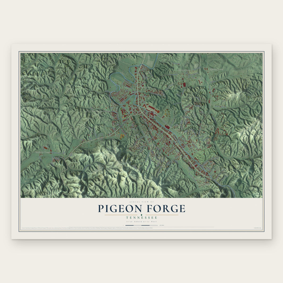 Pigeon Forge, Tennessee map print, the full design