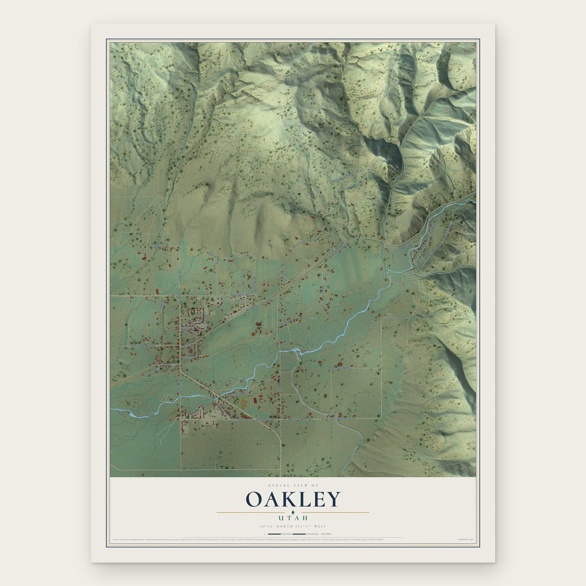 Oakley, Utah map print, the full design