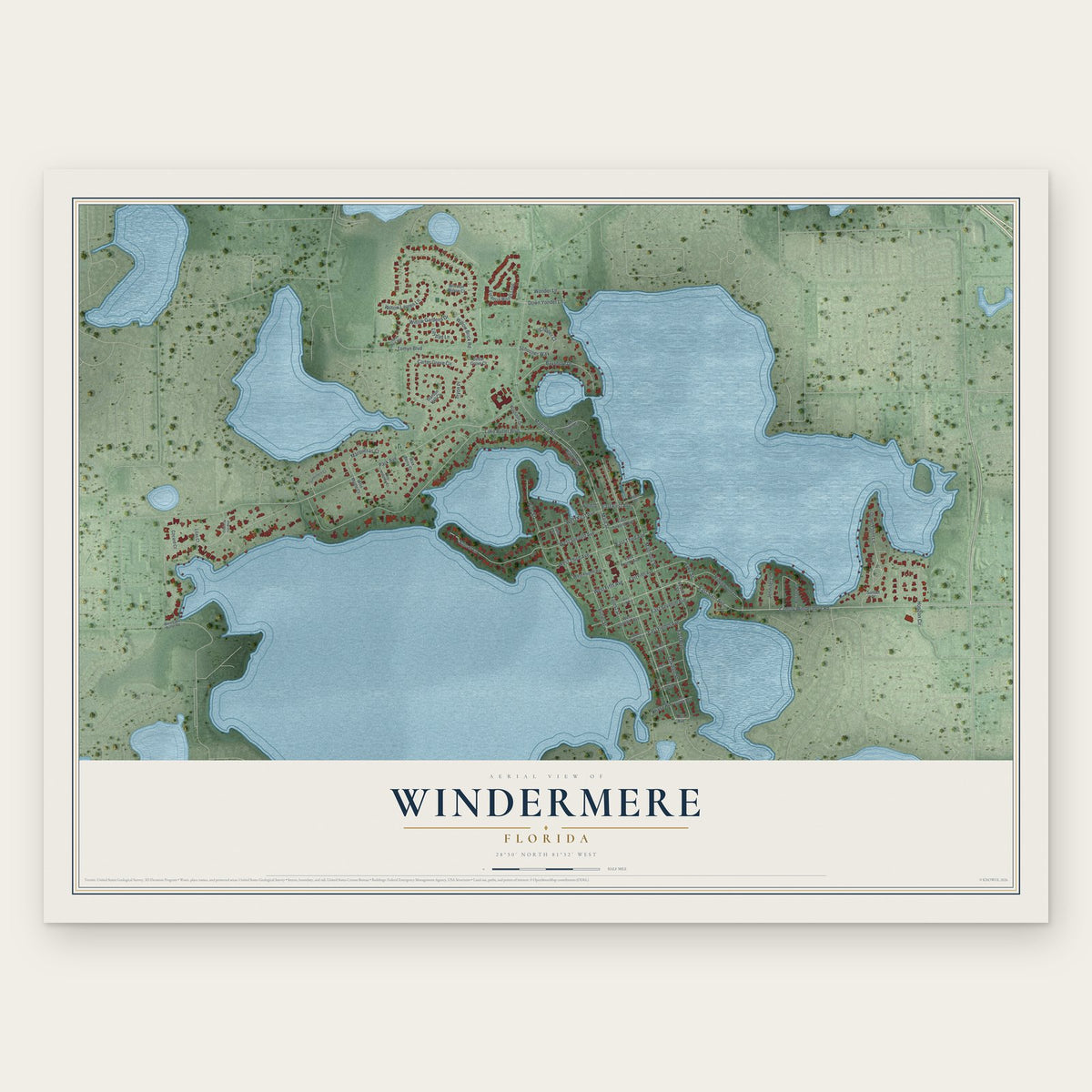 Windermere, Florida map print, the full design