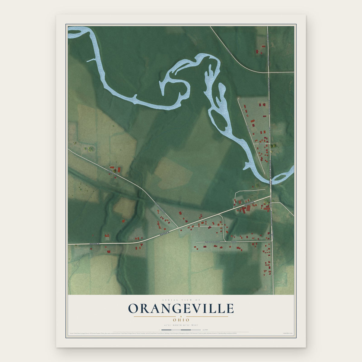 Orangeville, Ohio map print, the full design