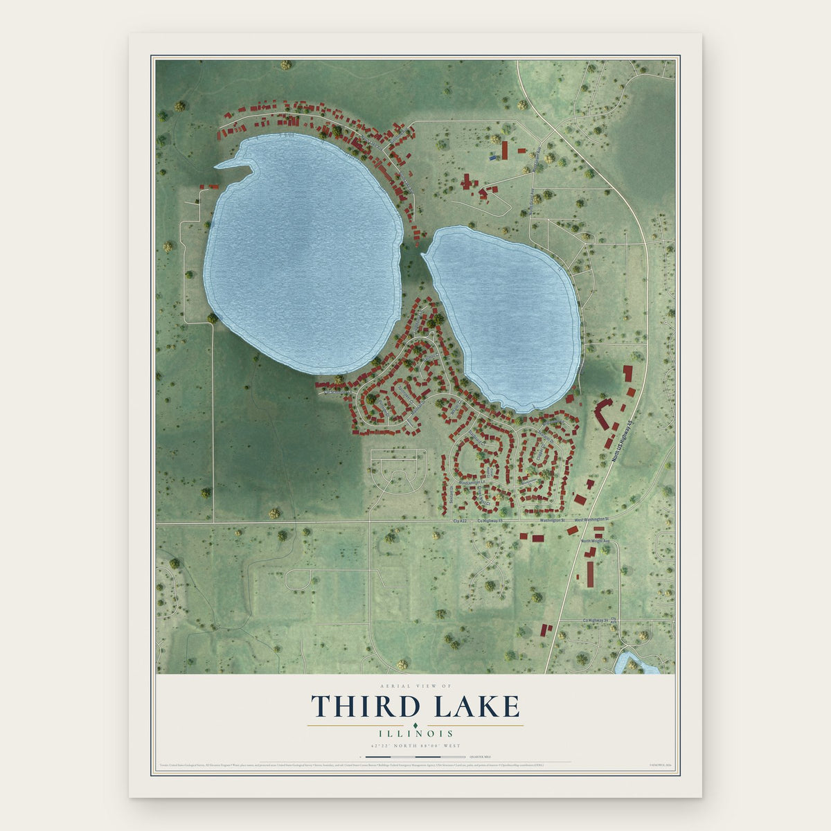 Third Lake, Illinois map print, the full design