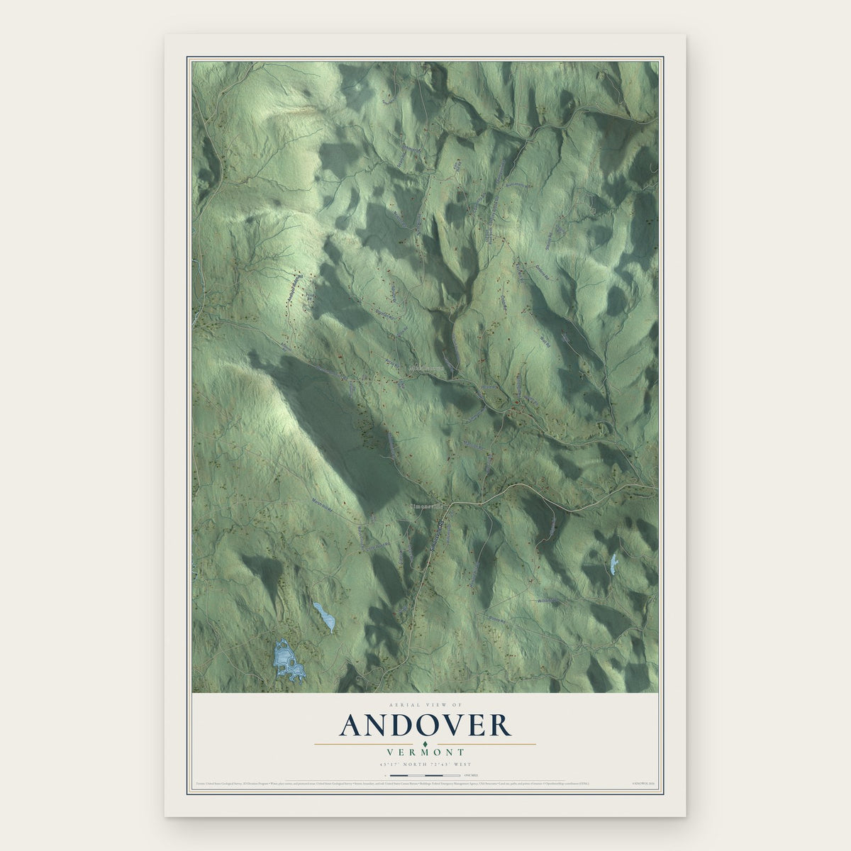 Andover, Vermont map print, the full design