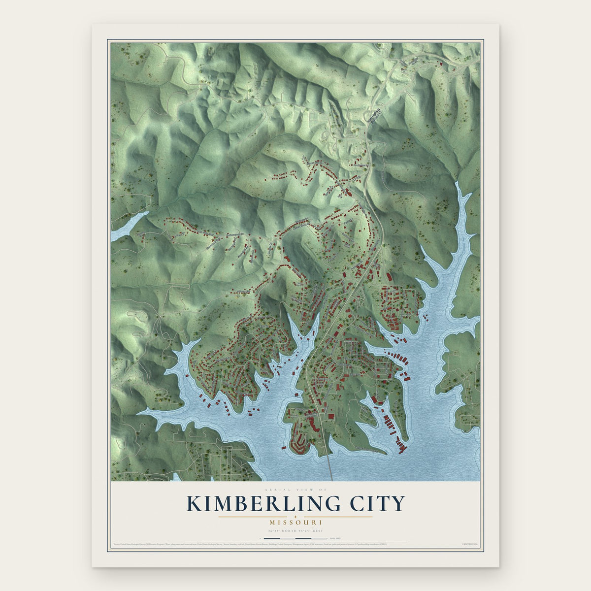 Kimberling City, Missouri map print, the full design
