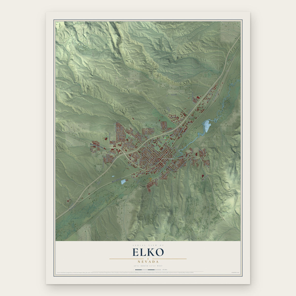 Elko, Nevada map print, the full design