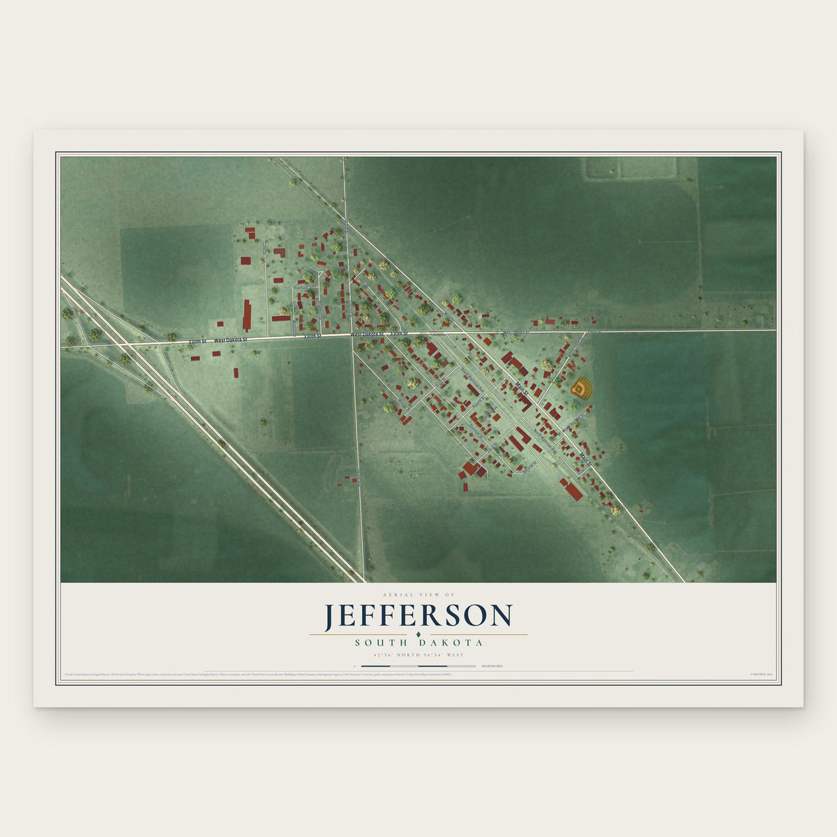 Jefferson, South Dakota map print, the full design