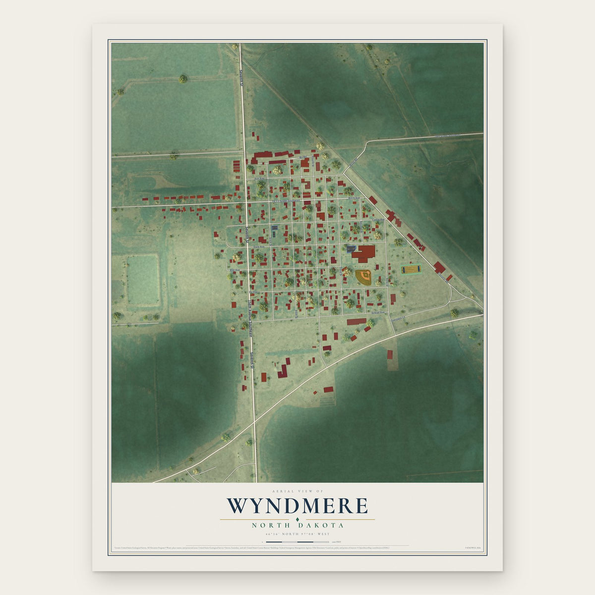 Wyndmere, North Dakota map print, the full design