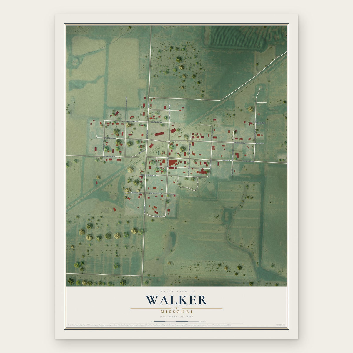 Walker, Missouri map print, the full design