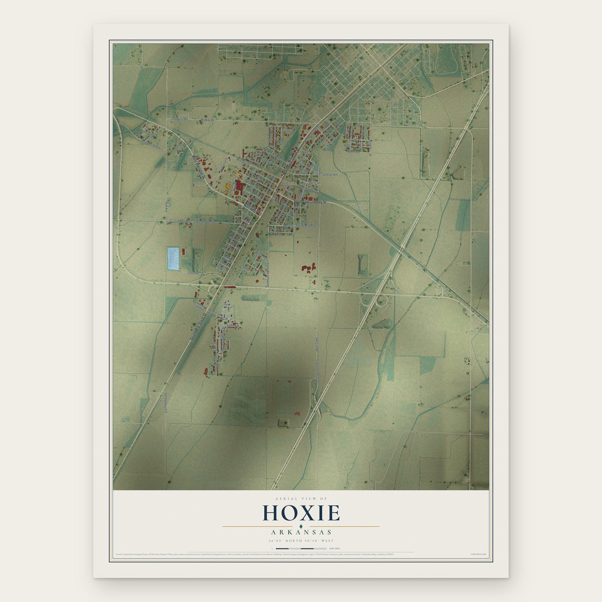 Hoxie, Arkansas map print, the full design