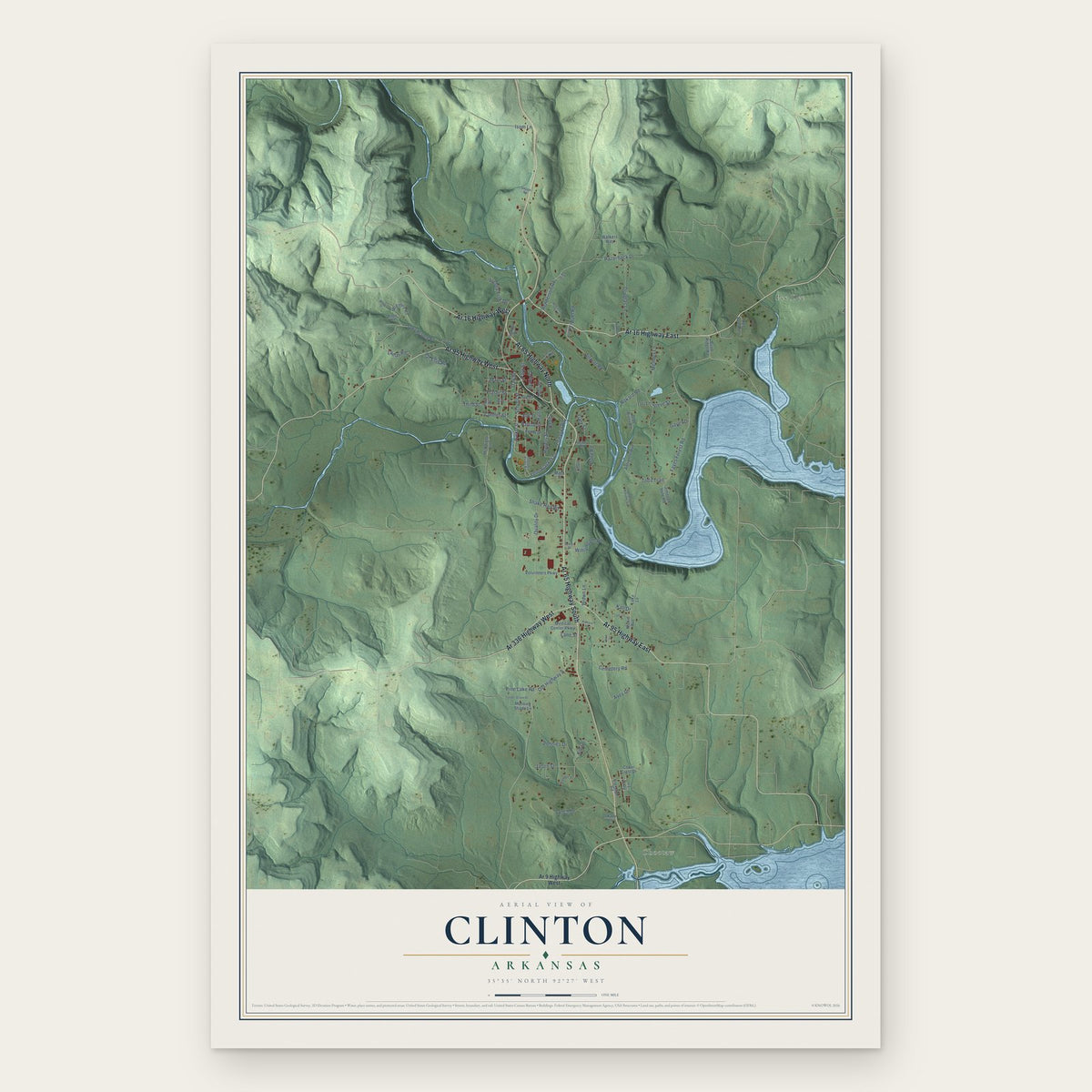 Clinton, Arkansas map print, the full design