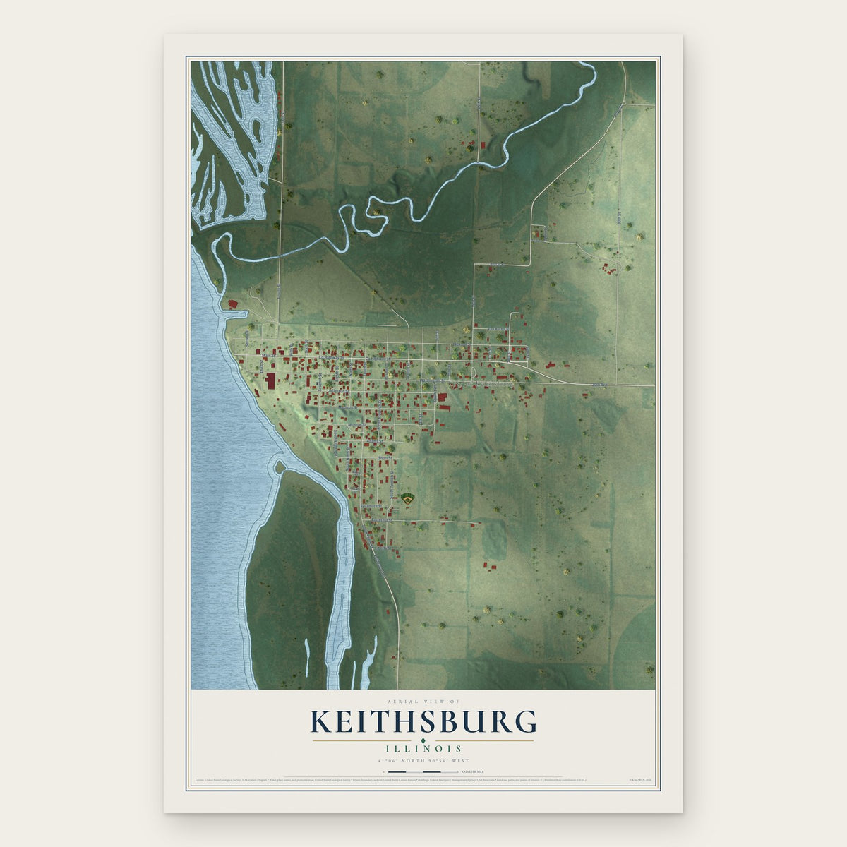 Keithsburg, Illinois map print, the full design