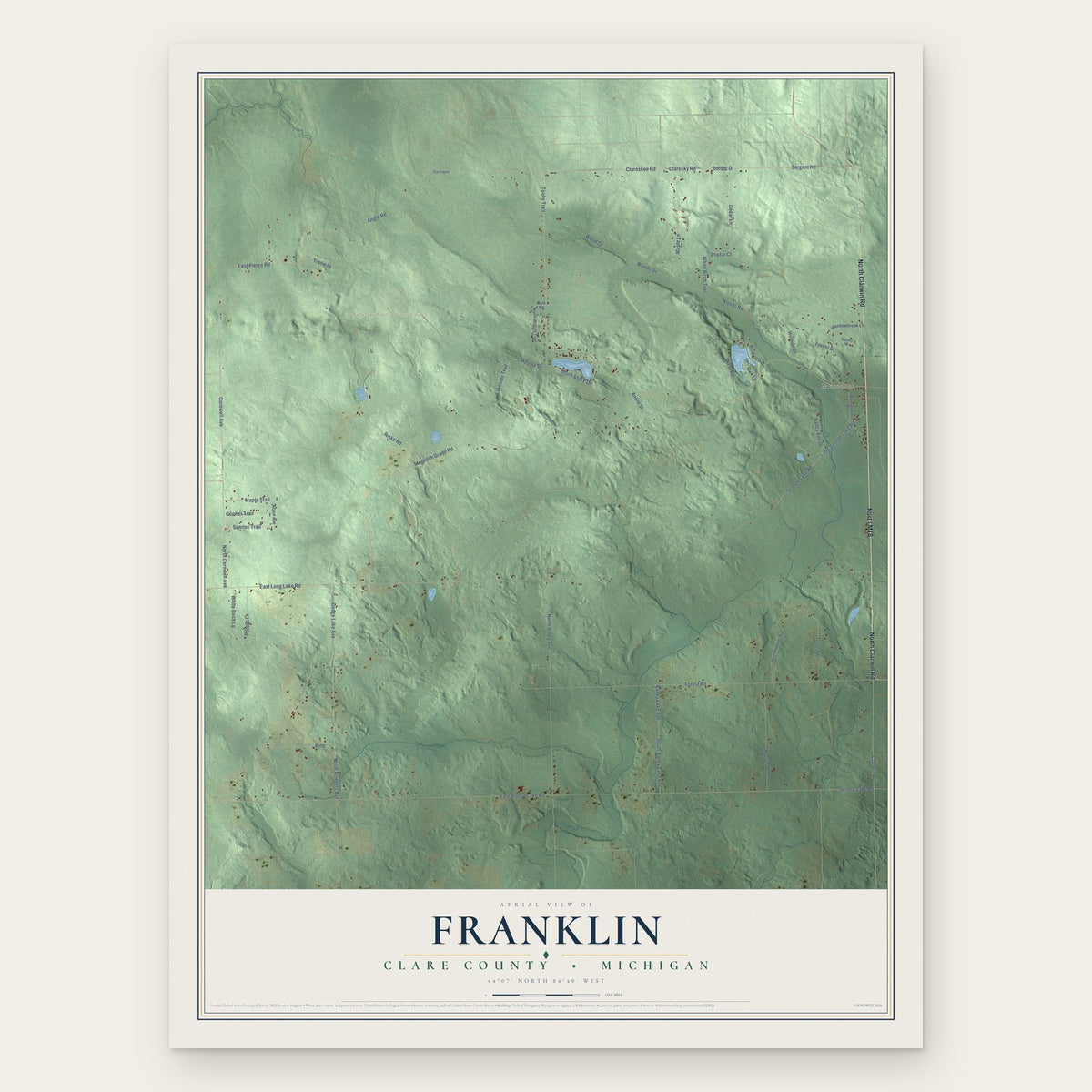 Franklin, Clare County, Michigan map print, the full design