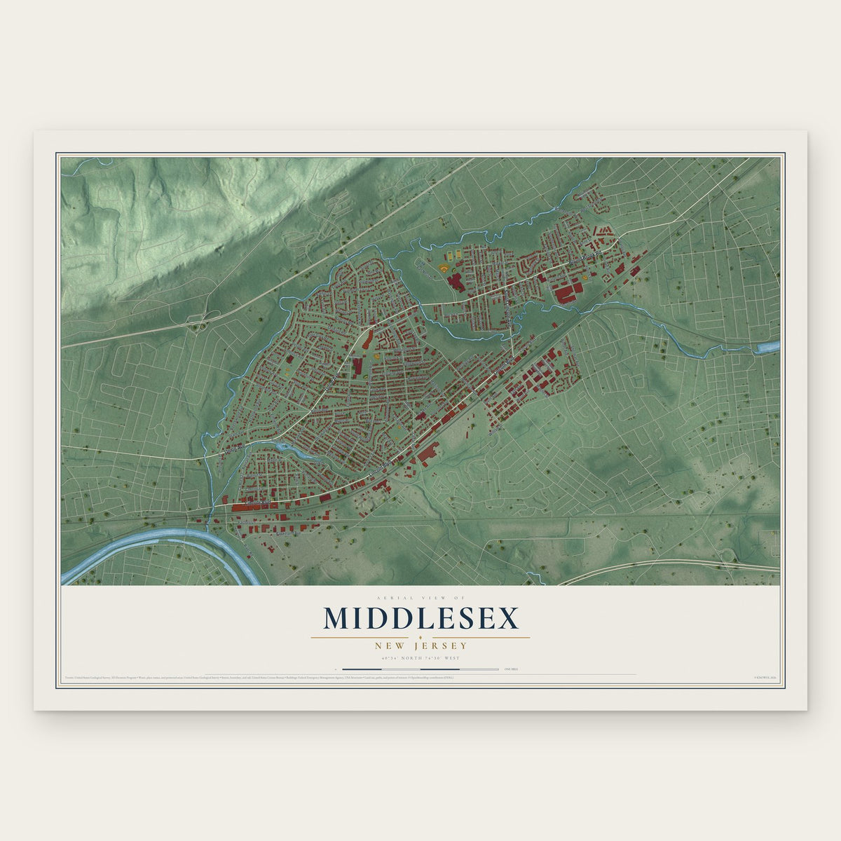 Middlesex, New Jersey map print, the full design