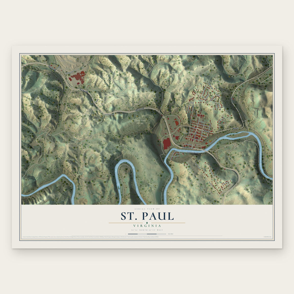St. Paul, Virginia map print, the full design