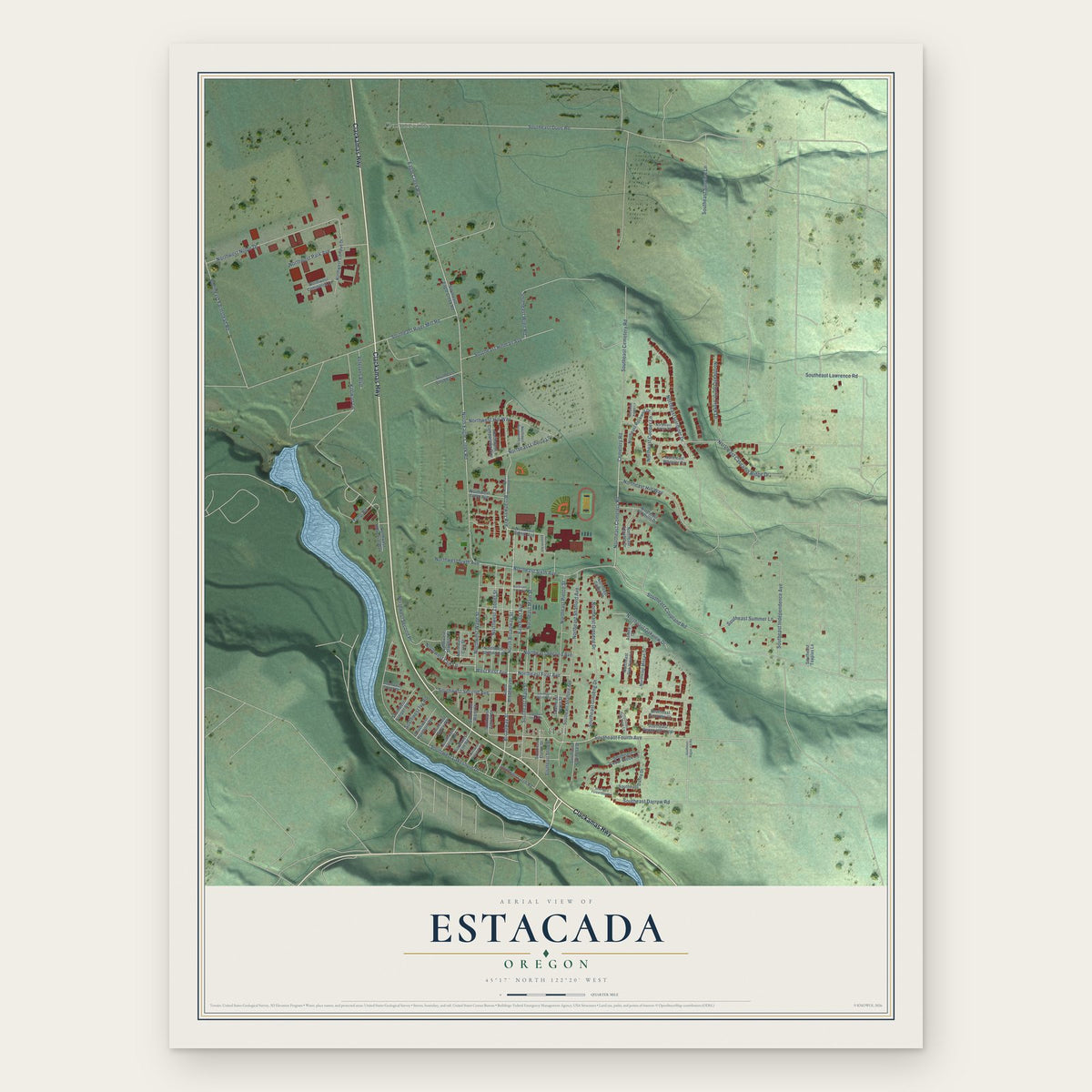 Estacada, Oregon map print, the full design
