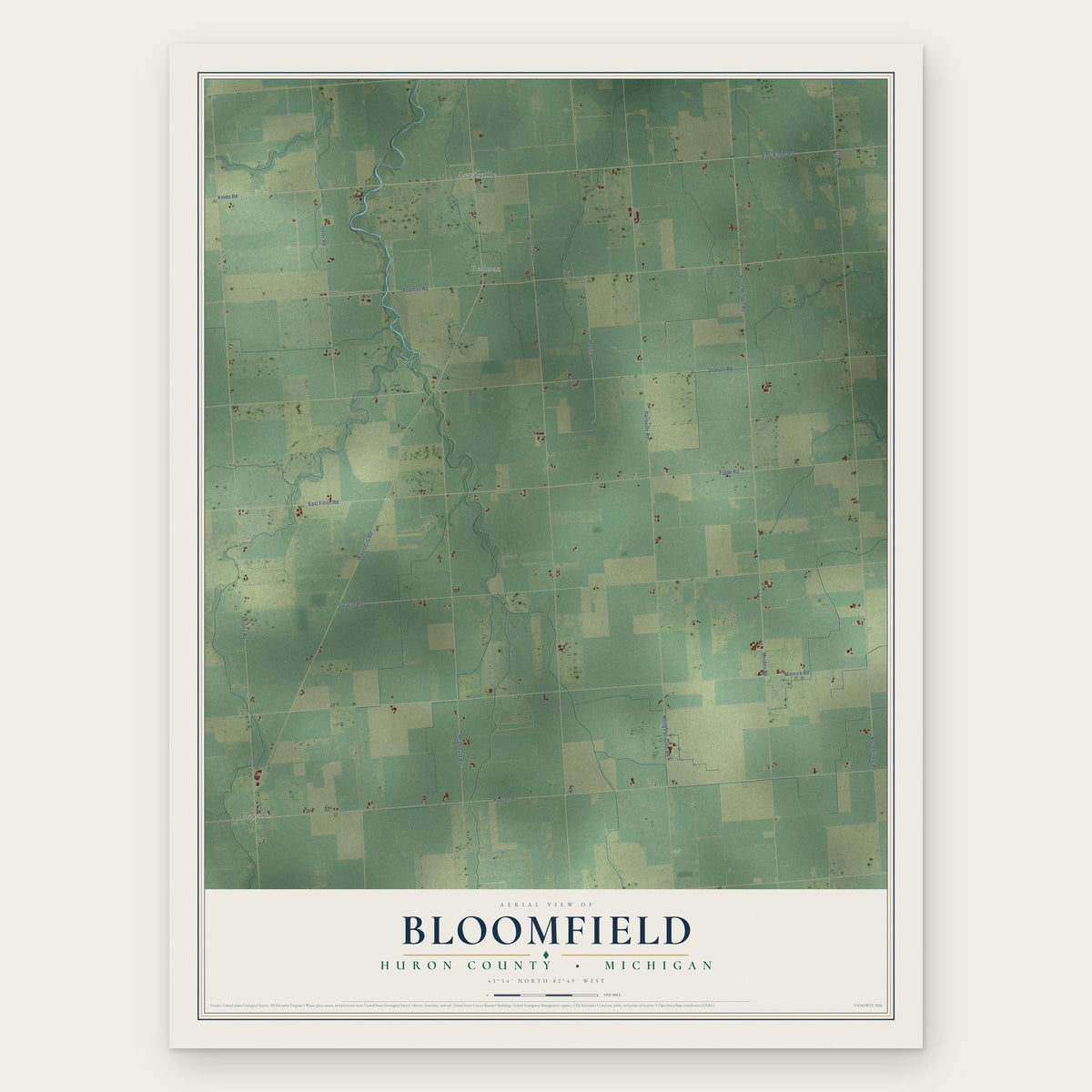 Bloomfield, Huron County, Michigan map print, the full design