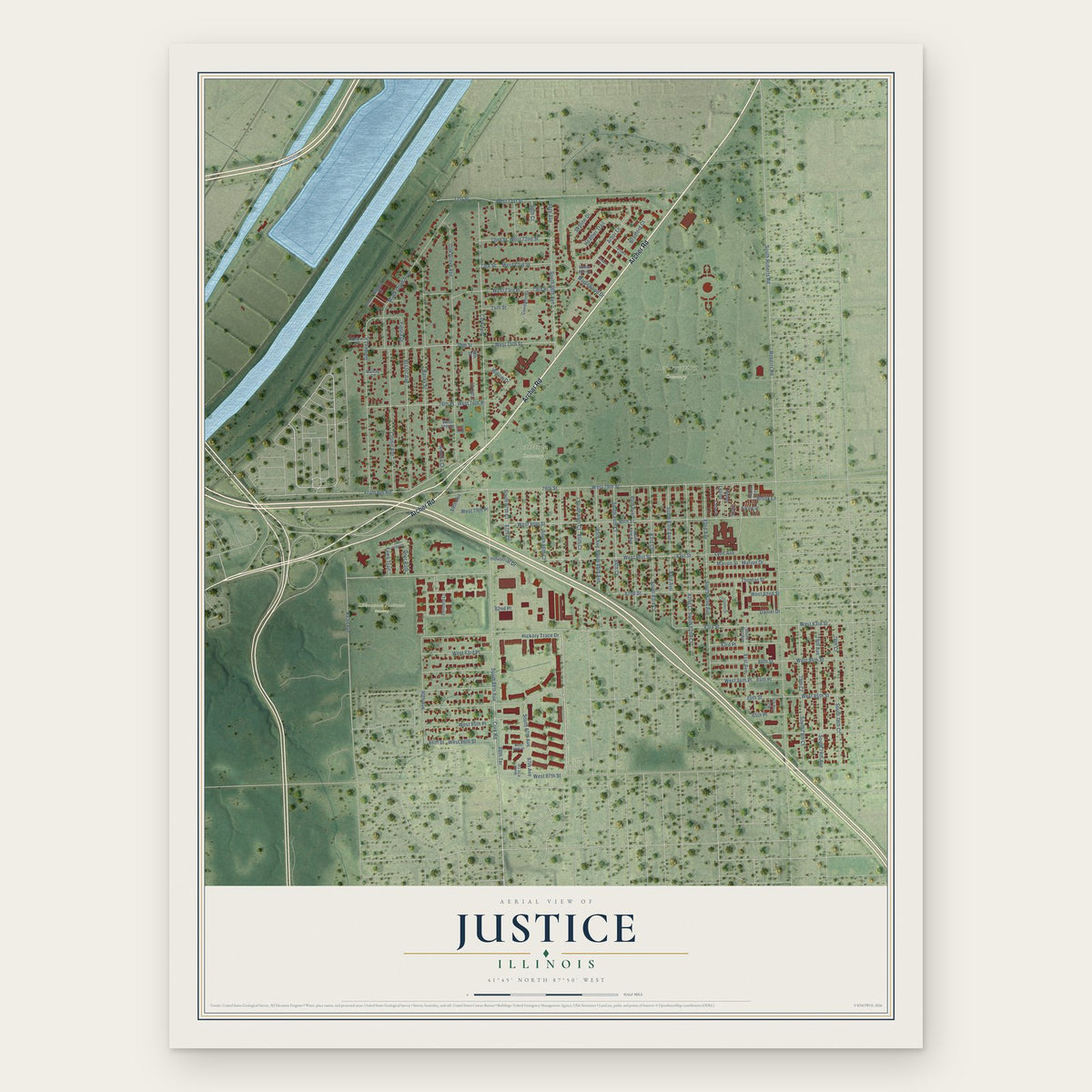 Justice, Illinois map print, the full design