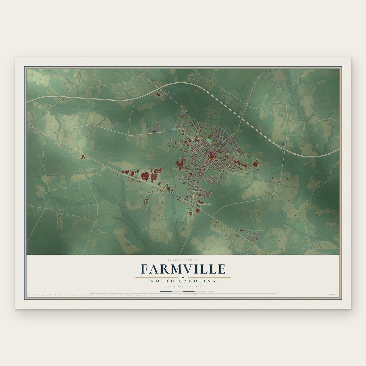 Farmville, North Carolina map print, the full design