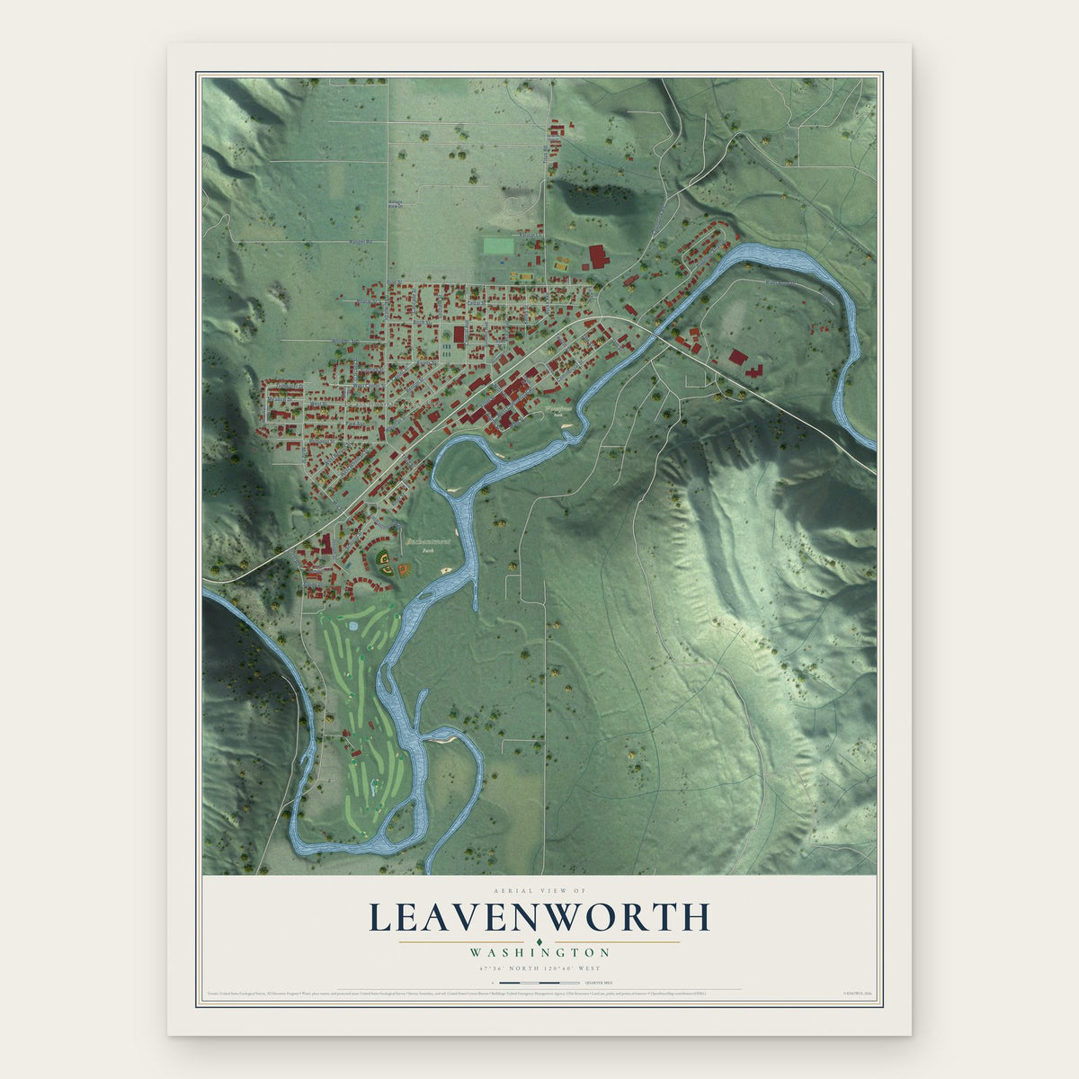 Leavenworth, Washington map print, the full design
