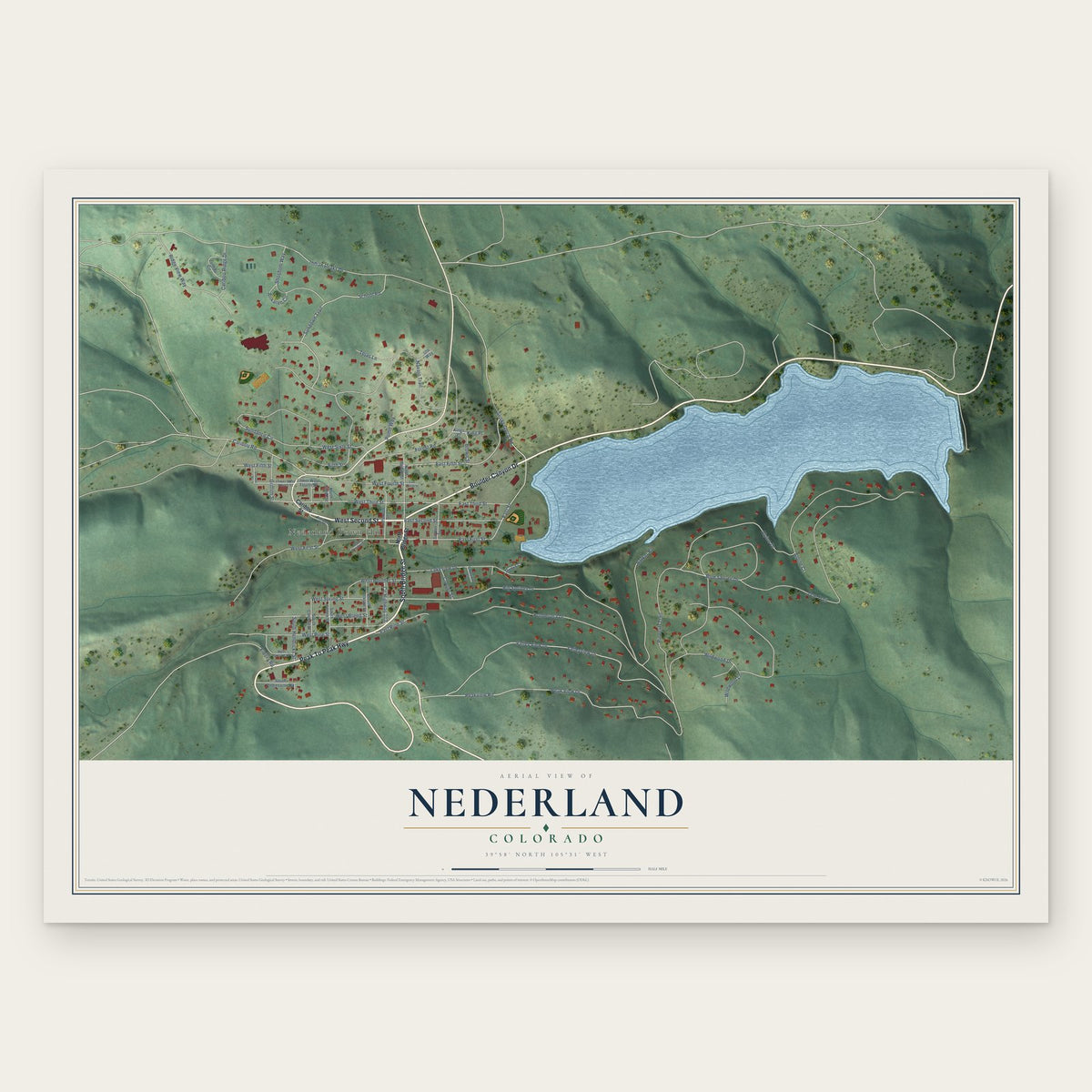 Nederland, Colorado map print, the full design
