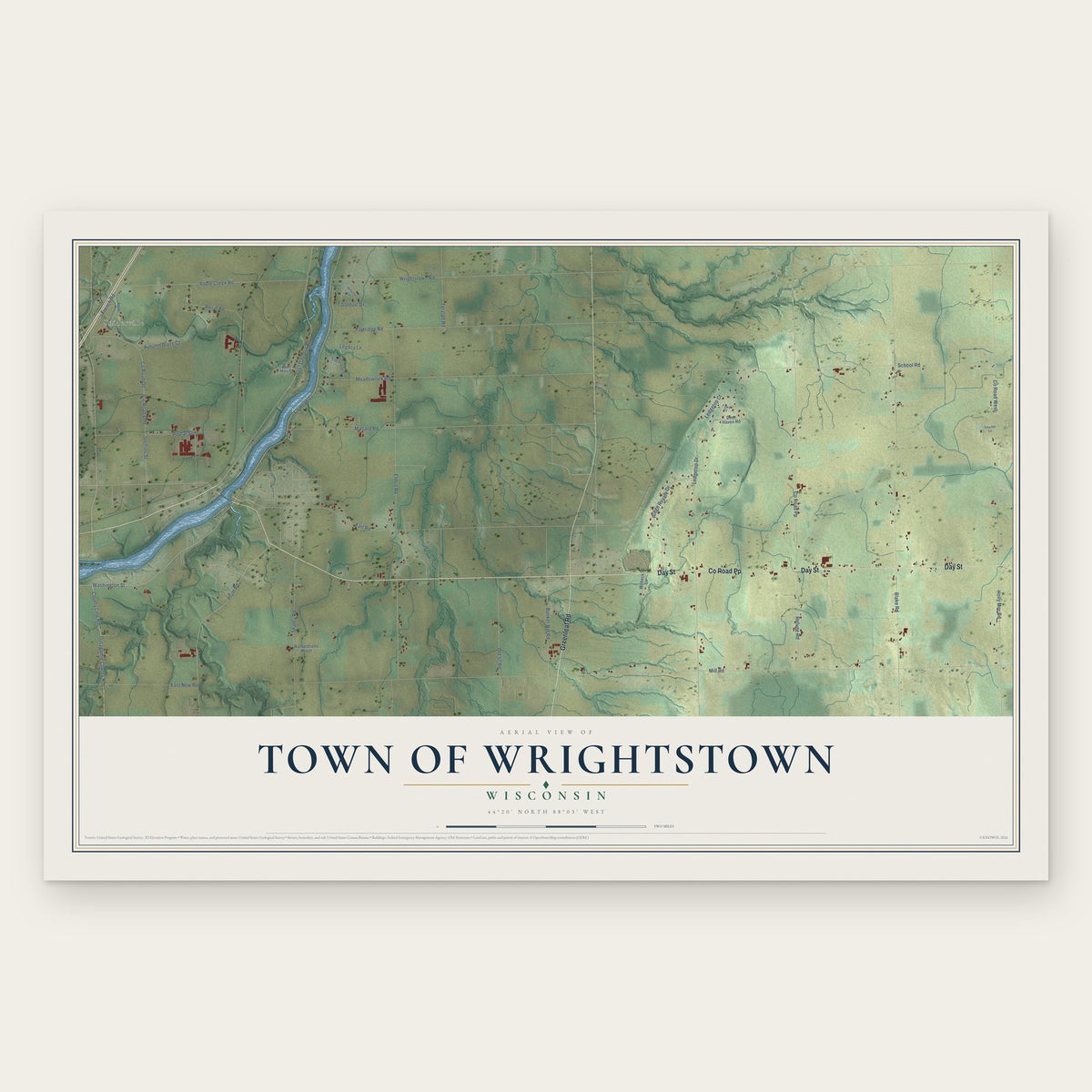 Town of Wrightstown, Wisconsin map print, the full design