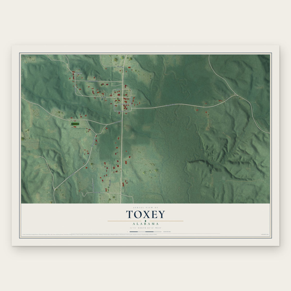 Toxey, Alabama map print, the full design
