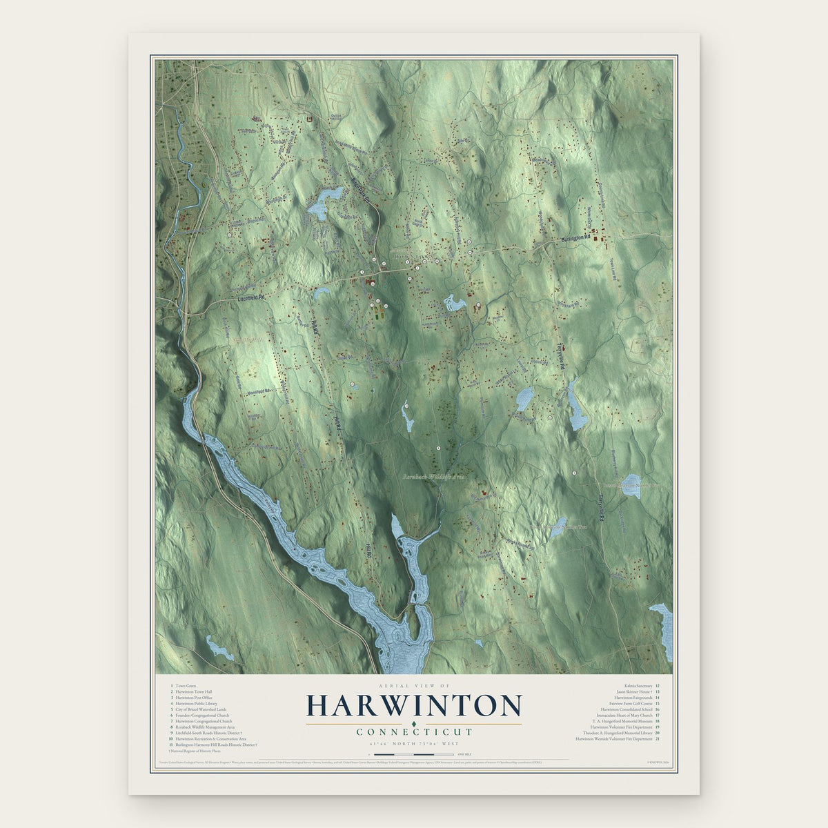 Harwinton, Connecticut map print, the full design