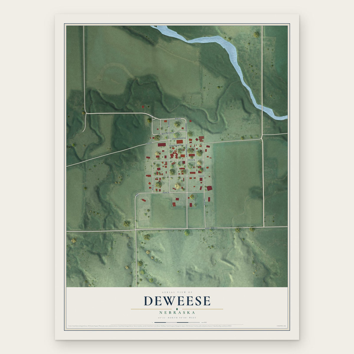 Deweese, Nebraska map print, the full design