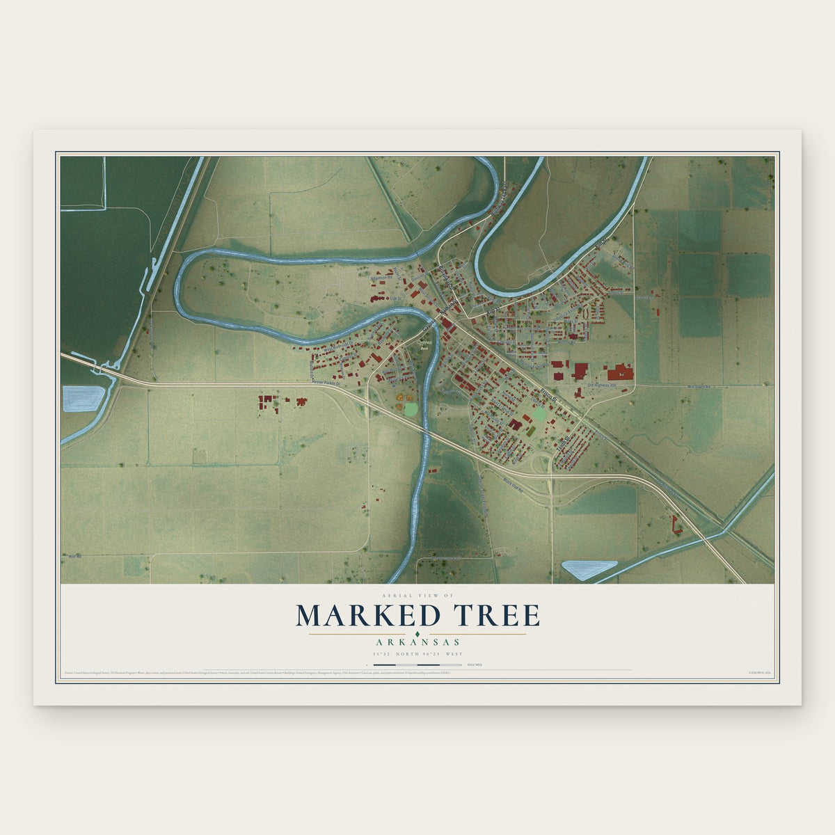 Marked Tree, Arkansas map print, the full design