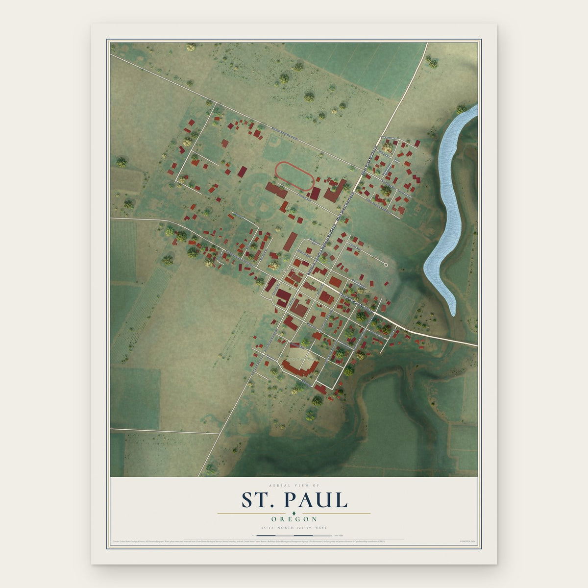 St. Paul, Oregon map print, the full design