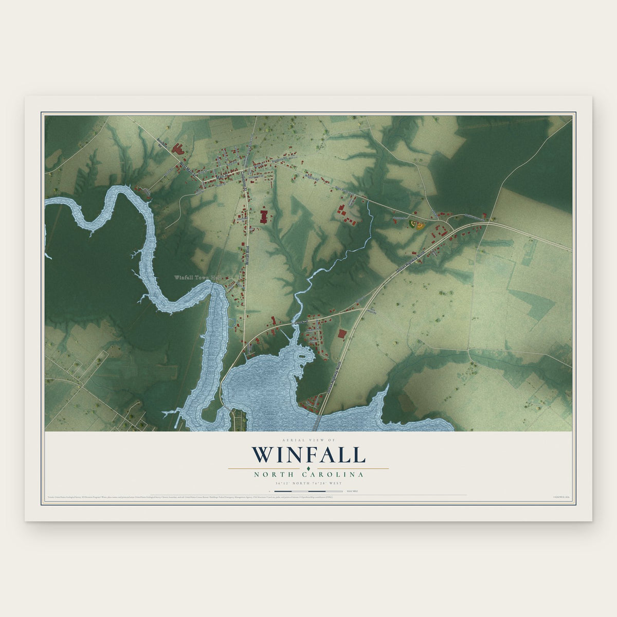 Winfall, North Carolina map print, the full design