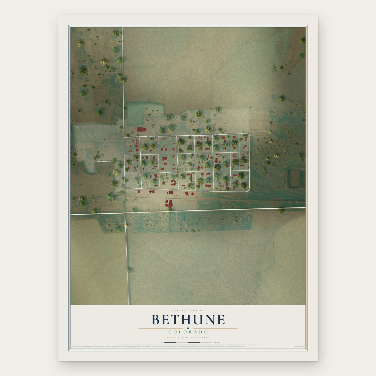 Bethune, Colorado map print, the full design
