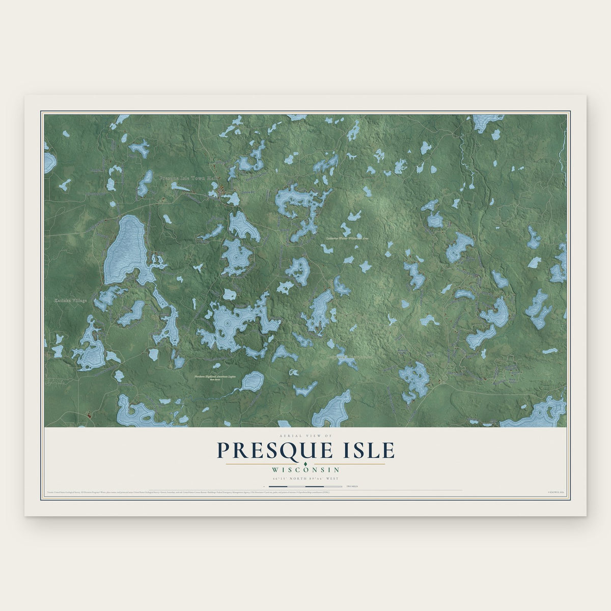 Presque Isle, Wisconsin map print, the full design
