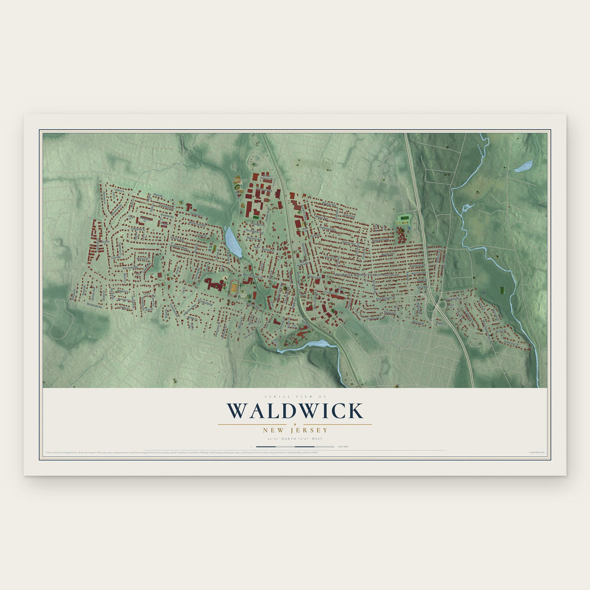 Waldwick, New Jersey map print, the full design