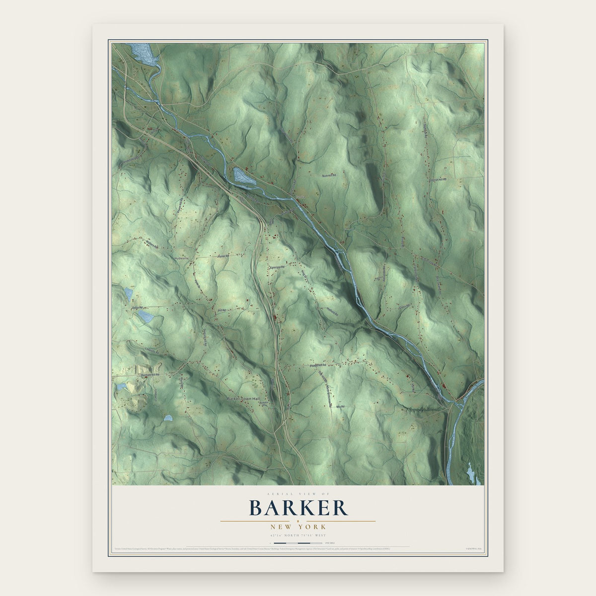 Barker, New York map print, the full design