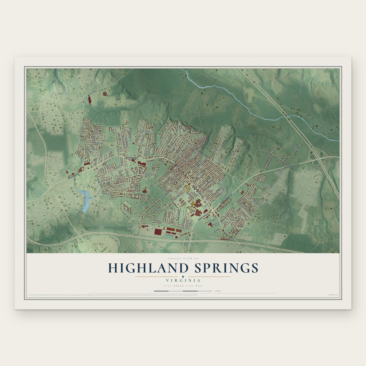 Highland Springs, Virginia map print, the full design